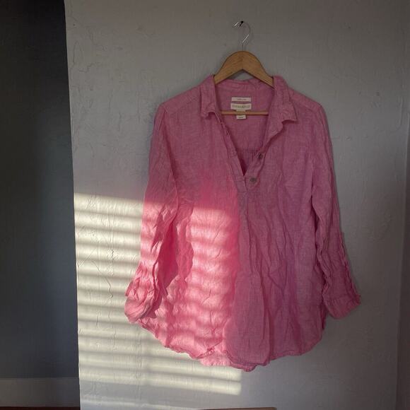 Cynthia Rowley Women Linen Lagenlook Tunic Size 1X PInk 1/4 Button Long Sleeve - Picture 2 of 9
